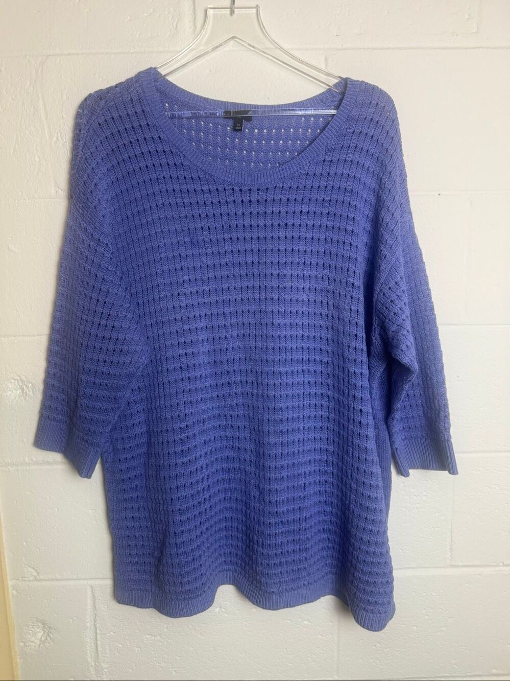 Talbots Plus 2X Purple Open Knit Sweater Cotton Lyocell 3/4 Sleeve Lightweight B